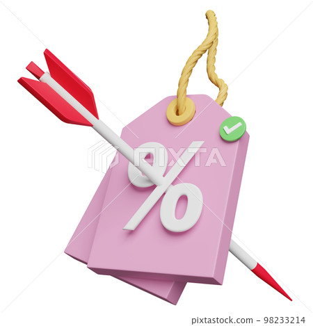 3d discount sales icon for shopping online with darts or arrow isolated. price tags coupon, marketing promotion bonuses concept, 3d render illustration 3d discount sales icon for shopping online with darts or arrow isolated. price tags coupon, marketing promotion bonuses concept, 3d render illustration 98233214