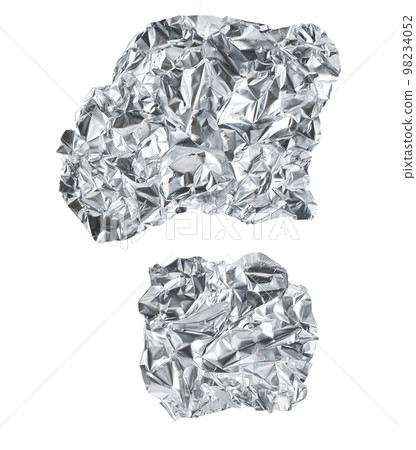 piece of crumpled foil isolated on a white background, top view. piece of crumpled foil isolated on a white background, top view. 98234052