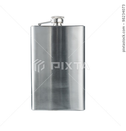 Stainless hip flask isolated on white background. 98234073