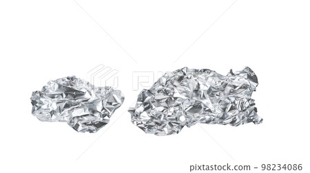 Small pieces of crumpled aluminum foils isolated on a white background.White shiny aluminum foil wrap . Small pieces of crumpled aluminum foils isolated on a white background.White shiny aluminum foil wrap . 98234086