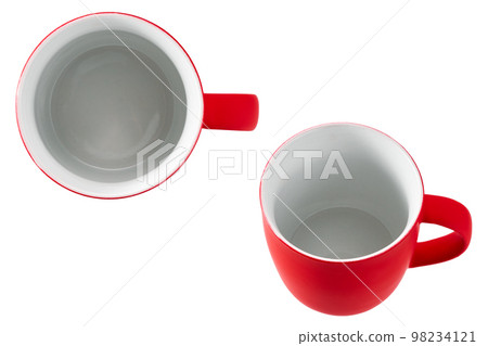 top view empty coffee cup isolated on white background. red cup isolated isolated on white background, top view. 98234121