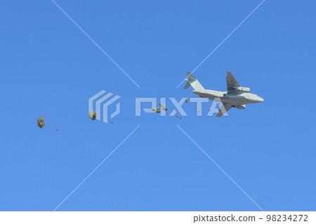 Parachute drop Remote island recapture exercise Special forces airborne drop Parachute drop Remote island recapture exercise Special forces airborne drop 98234272