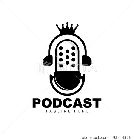 Podcast Logo, Vector, Headset and Chat, Simple Vintage Microphone Design 98234396