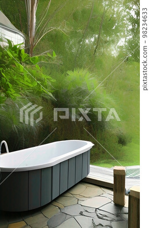 Relax bathtub with natural view in bathroom 98234633