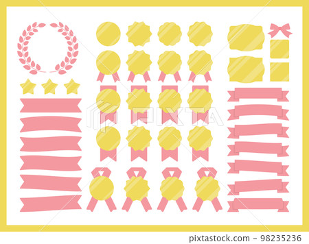 Ribbon frame illustration material set pink 98235236