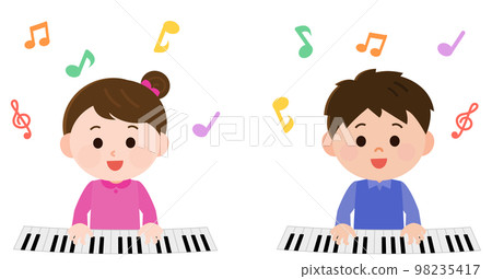 Illustration of a girl and a boy playing the piano Illustration of a girl and a boy playing the piano 98235417