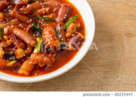 Stir-fried squid or octopus with Korean spicy sauce Stir-fried squid or octopus with Korean spicy sauce 98235447