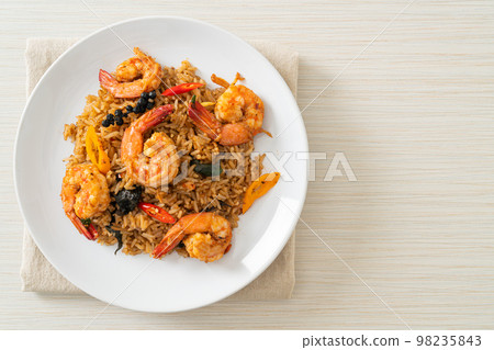 shrimps fried rice with herbs and spices shrimps fried rice with herbs and spices 98235843