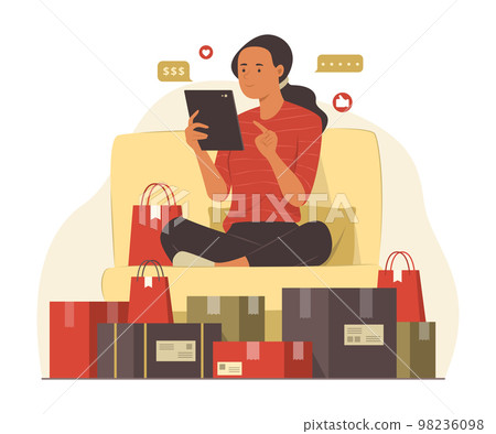 Woman Enjoy with Online Shopping on Tablet 98236098