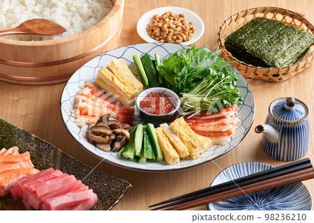 Ingredients for hand-rolled sushi Ingredients for hand-rolled sushi 98236210