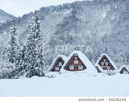 岐阜_世界遺產白川鄉大雪紛飛 98236248