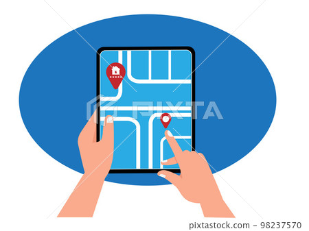 Set of hands touch smartphone screen and hold mobile phones with apps for taking selfie, watching video, social media, searching route on map, group calling and playing games. Flat vector illustration Set of hands touch smartphone screen and hold mobile phones with apps for taking selfie, watching video, social media, searching route on map, group calling and playing games. Flat vector illustration 98237570