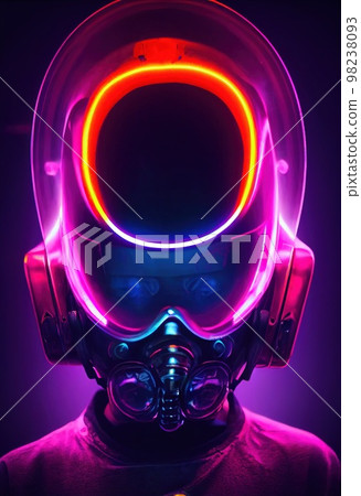 A stalker survivor in protective clothing and an neon gas mask. Survivor of nuclear war. 3d rendering A stalker survivor in protective clothing and an neon gas mask. Survivor of nuclear war. 3d rendering 98238093