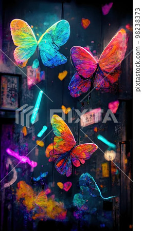 Abstract multicolored beautiful butterflies. Lots of colored butterflies, colored paints, rainbows and multicolored smoke. Colorful rainbow illusion. The concept of miraculous nature. Abstract multicolored beautiful butterflies. Lots of colored butterflies, colored paints, rainbows and multicolored smoke. Colorful rainbow illusion. The concept of miraculous nature. 98238373