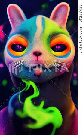 An abstract surrealistic animal. Lots of colored colors, rainbows and multicolored smoke. Colorful wonderful dream abstraction. 98238433