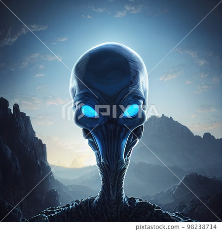 A creepy alien invader from an alien planet. The concept of an alien. 3D render 98238714