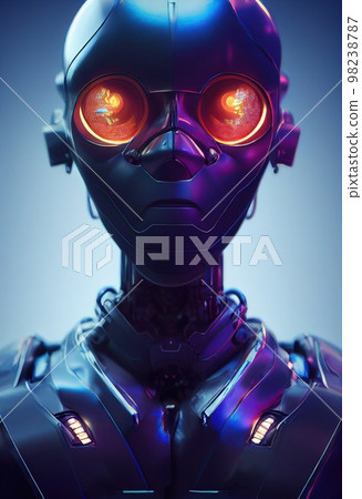 A fictional person, not based on a real person. Portrait of a futuristic robot. An artistic abstract cyberpunk fantasy. Concept of a modern robot. 3d rendering A fictional person, not based on a real person. Portrait of a futuristic robot. An artistic abstract cyberpunk fantasy. Concept of a modern robot. 3d rendering 98238787