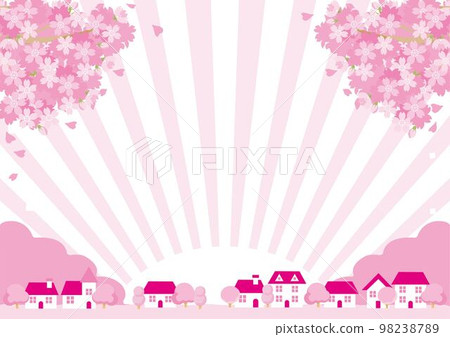 框架春天城市景觀房子櫻花櫻花景觀背景圖素材 98238789