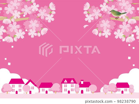 框架春天城市景觀房子櫻花櫻花景觀背景圖素材 98238790