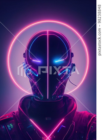 A fictional person, not based on a real person. Portrait of a sci-fi cyberpunk man. High-tech futuristic man from the future. The concept of virtual reality and cyberpunk. 3D render. A fictional person, not based on a real person. Portrait of a sci-fi cyberpunk man. High-tech futuristic man from the future. The concept of virtual reality and cyberpunk. 3D render. 98238848