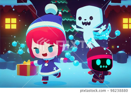 Girl with her ghost friends on a merry Christmas Eve. Christmas Winter Atmosphere. Generative AI Art Girl with her ghost friends on a merry Christmas Eve. Christmas Winter Atmosphere. Generative AI Art 98238880
