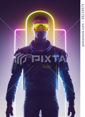 A fictional person, not based on a real person. Portrait of a sci-fi cyberpunk man. High-tech futuristic man from the future. The concept of virtual reality and cyberpunk. Generative AI. A fictional person, not based on a real person. Portrait of a sci-fi cyberpunk man. High-tech futuristic man from the future. The concept of virtual reality and cyberpunk. Generative AI. 98238974