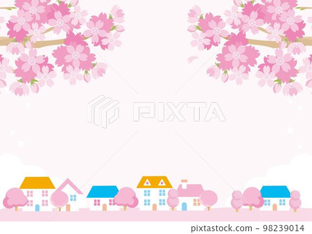 框架春天城市景觀房子櫻花櫻花景觀背景圖素材 98239014