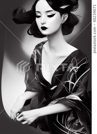 A fictional person, not based on a real person. Abstract portrait of a beautiful fictional girl. Fashionable cute woman. Creative beautiful girl. Generative AI 98239071