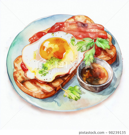 Bacon and egg toast set watercolor painting "AI-generated image" Bacon and egg toast set watercolor painting "AI-generated image" 98239135