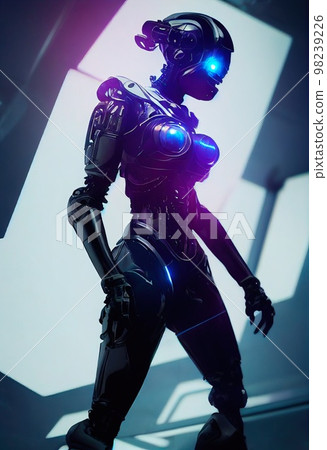 A fictional person, not based on a real person. Portrait of a sci-fi cyberpunk warrior. High-tech futuristic man from the future. The concept of virtual reality and cyberpunk. 3D render. A fictional person, not based on a real person. Portrait of a sci-fi cyberpunk warrior. High-tech futuristic man from the future. The concept of virtual reality and cyberpunk. 3D render. 98239226