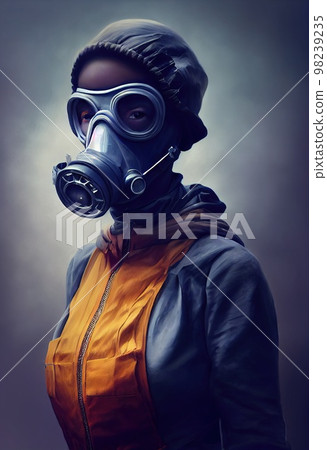 A fictional person, not based on a real person. A stalker survivor in protective clothing and an gas mask. Survivor of nuclear war. The concept of the post-apocalypse. 3d rendering A fictional person, not based on a real person. A stalker survivor in protective clothing and an gas mask. Survivor of nuclear war. The concept of the post-apocalypse. 3d rendering 98239235