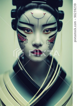 A fictional person, not based on a real person. Portrait of a futuristic robot. An artistic abstract cyberpunk fantasy. Concept of a modern robot. 3d rendering 98239239