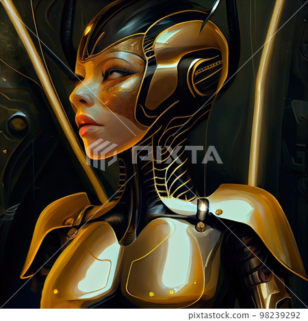 A fictional person, not based on a real person. Portrait of a sci-fi cyberpunk warrior. High-tech futuristic man from the future. The concept of virtual reality and cyberpunk. 3D render. A fictional person, not based on a real person. Portrait of a sci-fi cyberpunk warrior. High-tech futuristic man from the future. The concept of virtual reality and cyberpunk. 3D render. 98239292