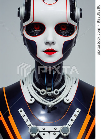 Portrait of a futuristic female robot. An artistic abstract cyberpunk fantasy. Concept of a modern robot. Generative AI 98239296