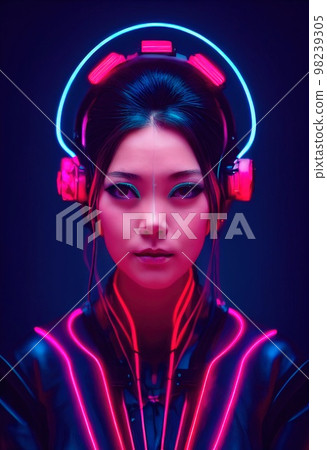 A portrait of a creative beauty wearing fancy headphones. A lover of fashionable music. Generative AI Art A portrait of a creative beauty wearing fancy headphones. A lover of fashionable music. Generative AI Art 98239305