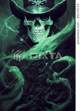 Mystical spooky pirate skeleton . Gothic mystery man. Generative AI 98239314