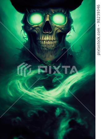 Mystical spooky pirate skeleton . Gothic mystery man. Generative AI Art 98239346