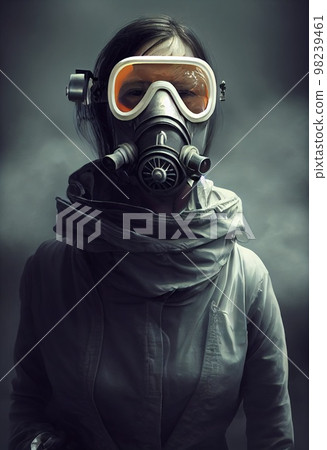 A fictional person, not based on a real person. A stalker survivor in protective clothing and an gas mask. Survivor of nuclear war. The concept of the post-apocalypse. 3d rendering A fictional person, not based on a real person. A stalker survivor in protective clothing and an gas mask. Survivor of nuclear war. The concept of the post-apocalypse. 3d rendering 98239461