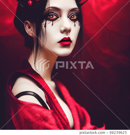 A fictional person, not based on a real person. Mystical beautiful fictional woman with beautiful makeup. Gothic mystery girl. 3D rendering A fictional person, not based on a real person. Mystical beautiful fictional woman with beautiful makeup. Gothic mystery girl. 3D rendering 98239625