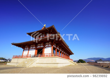 Heijo Palace Daigokuden, clear winter, looking up from the east side Heijo Palace Daigokuden, clear winter, looking up from the east side 98239892