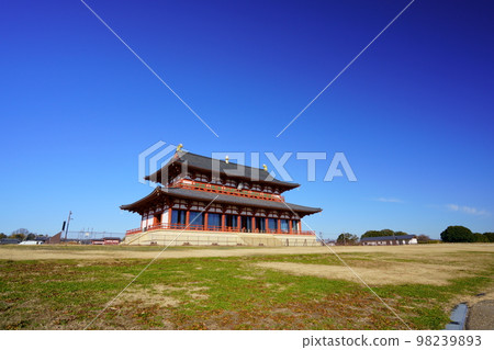 Heijo Palace Daigokuden, clear winter, looking up from the east side Heijo Palace Daigokuden, clear winter, looking up from the east side 98239893