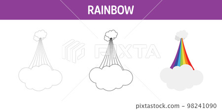 Rainbow tracing and coloring worksheet for kids 98241090