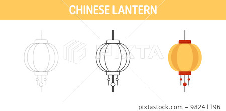 Chinese Lantern tracing and coloring worksheet for kids Chinese Lantern tracing and coloring worksheet for kids 98241196