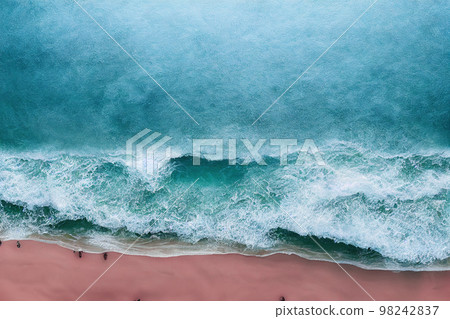 Spectacular top view from drone photo of beautiful pink beach. 98242837