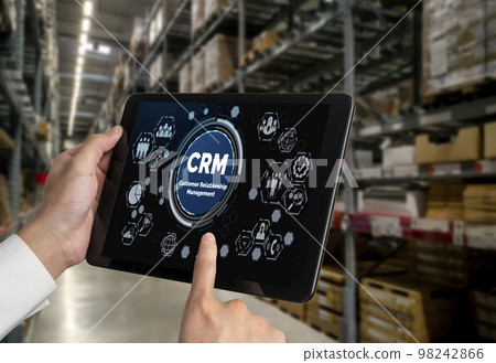 Customer relationship management system on modish computer for CRM business Customer relationship management system on modish computer for CRM business 98242866