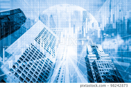 Digital screen and graph overlap modernistic cityscape for business concept. Digital screen and graph overlap modernistic cityscape for business concept. 98242873