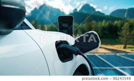 Progressive renewable and clean energy technology of EV car and solar cell. 98243549