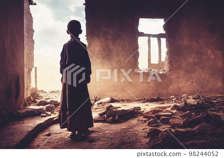 Children suffer from war concept in splendid digital art 3D illustration. 98244052