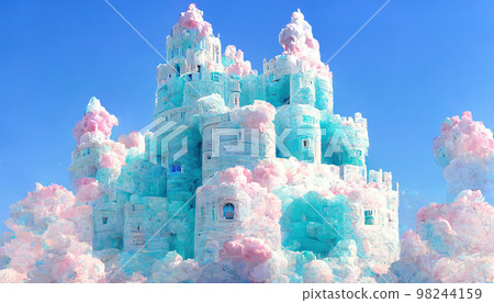 Splendid ice floating castle for fairy tale princess in the sky kingdom. Splendid ice floating castle for fairy tale princess in the sky kingdom. 98244159