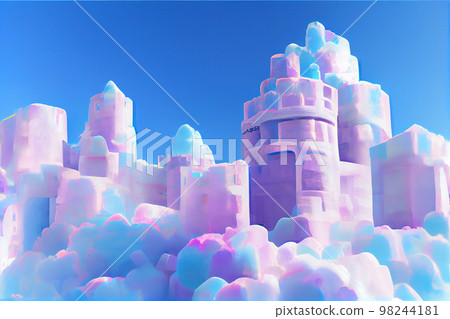 Splendid ice floating castle for fairy tale princess in the sky kingdom. Splendid ice floating castle for fairy tale princess in the sky kingdom. 98244181